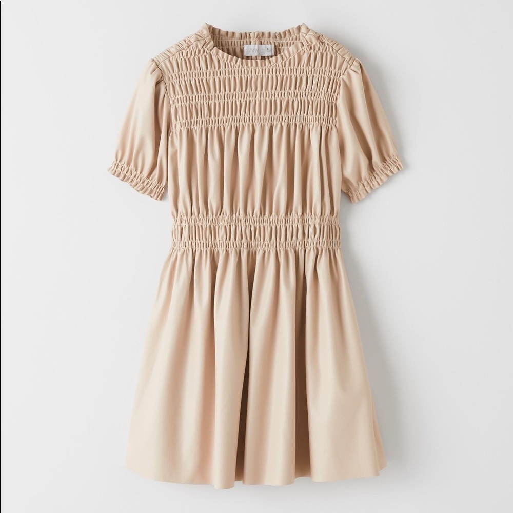ZARA FAUX LEATHER ELASTICIZED DRESS 7 cream